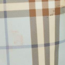 Pre Owned Burberry Light Blue/Brown Nova Check PVC and Leather Zip Tote