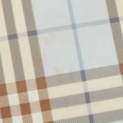 Pre Owned Burberry Light Blue/Brown Nova Check PVC and Leather Zip Tote