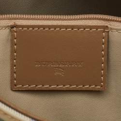 Pre Owned Burberry Light Blue/Brown Nova Check PVC and Leather Zip Tote