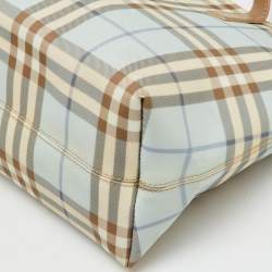 Pre Owned Burberry Light Blue/Brown Nova Check PVC and Leather Zip Tote