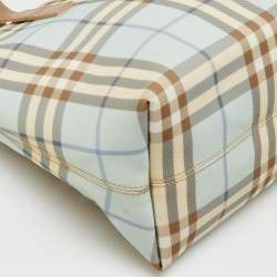 Pre Owned Burberry Light Blue/Brown Nova Check PVC and Leather Zip Tote