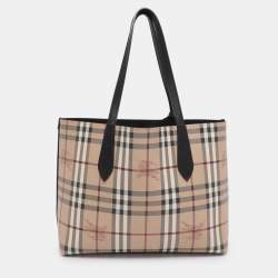 Pre Owned Burberry Beige/Black Haymarket Check PVC and Leather Lavenby Reversible Tote