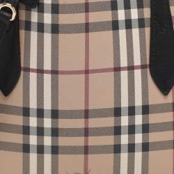 Pre Owned Burberry Beige/Black Haymarket Check PVC and Leather Lavenby Reversible Tote