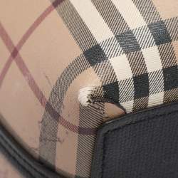 Pre Owned Burberry Beige/Black Haymarket Check PVC and Leather Lavenby Reversible Tote