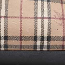 Pre Owned Burberry Beige/Black Haymarket Check PVC and Leather Lavenby Reversible Tote