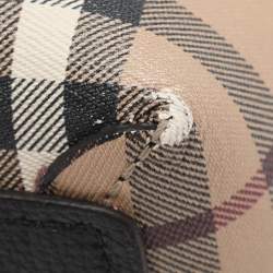Pre Owned Burberry Beige/Black Haymarket Check PVC and Leather Lavenby Reversible Tote