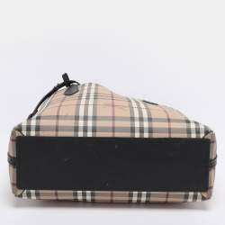 Pre Owned Burberry Beige/Black Haymarket Check PVC and Leather Lavenby Reversible Tote