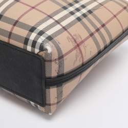 Pre Owned Burberry Beige/Black Haymarket Check PVC and Leather Lavenby Reversible Tote