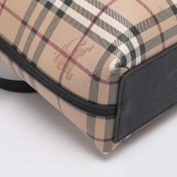 Pre Owned Burberry Beige/Black Haymarket Check PVC and Leather Lavenby Reversible Tote