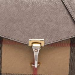 Pre Owned Burberry Taupe House Check Canvas and Leather Small Macken Crossbody Bag