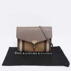 Pre Owned Burberry Taupe House Check Canvas and Leather Small Macken Crossbody Bag