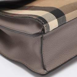 Pre Owned Burberry Taupe House Check Canvas and Leather Small Macken Crossbody Bag