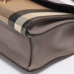 Pre Owned Burberry Taupe House Check Canvas and Leather Small Macken Crossbody Bag
