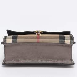 Pre Owned Burberry Taupe House Check Canvas and Leather Small Macken Crossbody Bag