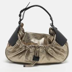 Pre Owned Burberry Goldstone Leather Warrior Drawstring Hobo