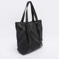 Pre Owned Burberry Black Nova Check Nylon And Patent Leather Small Lowry Tote
