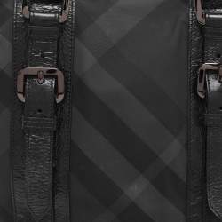 Pre Owned Burberry Black Nova Check Nylon And Patent Leather Small Lowry Tote