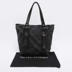 Pre Owned Burberry Black Nova Check Nylon And Patent Leather Small Lowry Tote