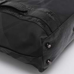 Pre Owned Burberry Black Nova Check Nylon And Patent Leather Small Lowry Tote