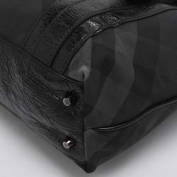 Pre Owned Burberry Black Nova Check Nylon And Patent Leather Small Lowry Tote