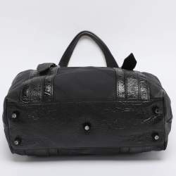 Pre Owned Burberry Black Nova Check Nylon And Patent Leather Small Lowry Tote
