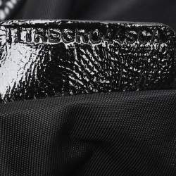 Pre Owned Burberry Black Nova Check Nylon And Patent Leather Small Lowry Tote