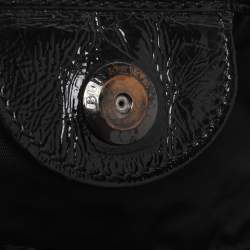 Pre Owned Burberry Black Nova Check Nylon And Patent Leather Small Lowry Tote