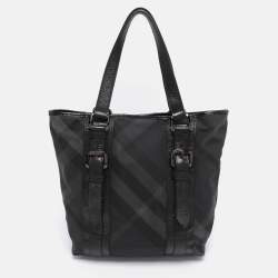 مملوكة مسبقًا Burberry Black Nova Check Nylon And Patent Leather Small Lowry Tote