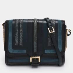 مملوكة مسبقًا Burberry Blue/Black Leather and Python Crossbody Bag