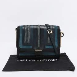 Pre Owned Burberry Blue/Black Leather and Python Crossbody Bag