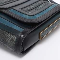 Pre Owned Burberry Blue/Black Leather and Python Crossbody Bag