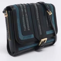 Pre Owned Burberry Blue/Black Leather and Python Crossbody Bag