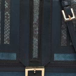 Pre Owned Burberry Blue/Black Leather and Python Crossbody Bag