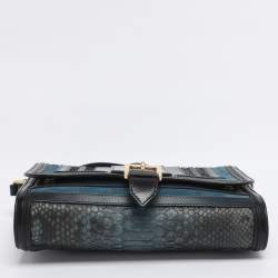 Pre Owned Burberry Blue/Black Leather and Python Crossbody Bag