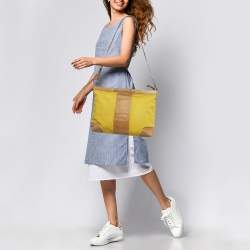 Pre Owned Burberry Yellow/Brown Canvas and Leather Shoulder Bag