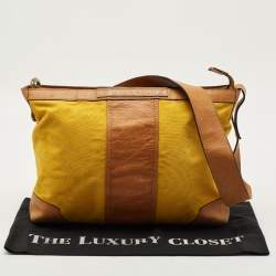 Pre Owned Burberry Yellow/Brown Canvas and Leather Shoulder Bag