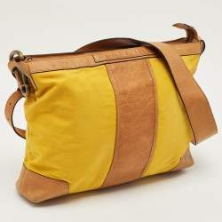 Pre Owned Burberry Yellow/Brown Canvas and Leather Shoulder Bag