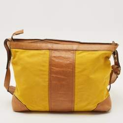 Pre Owned Burberry Yellow/Brown Canvas and Leather Shoulder Bag