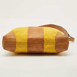 Pre Owned Burberry Yellow/Brown Canvas and Leather Shoulder Bag