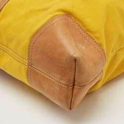 Pre Owned Burberry Yellow/Brown Canvas and Leather Shoulder Bag
