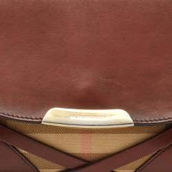 Pre Owned Burberry Brown/Beige Leather and Nova Check Canvas Abbott Crossbody Bag