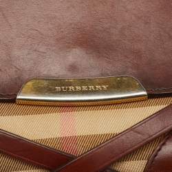 Pre Owned Burberry Brown/Beige Leather and Nova Check Canvas Abbott Crossbody Bag
