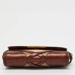 Pre Owned Burberry Brown/Beige Leather and Nova Check Canvas Abbott Crossbody Bag