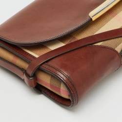 Pre Owned Burberry Brown/Beige Leather and Nova Check Canvas Abbott Crossbody Bag