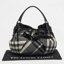 Pre Owned Burberry Black Smoked Check Nylon and Patent Leather Hobo