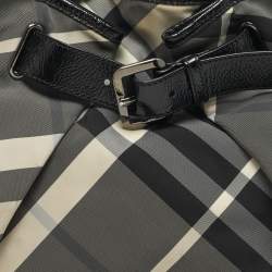Pre Owned Burberry Black Smoked Check Nylon and Patent Leather Hobo