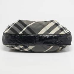 Pre Owned Burberry Black Smoked Check Nylon and Patent Leather Hobo