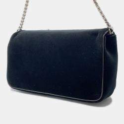 Pre Owned Burberry Lola Bag TB Logo Crystal Bag Black Velvet Rhinestone