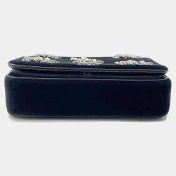 Pre Owned Burberry Lola Bag TB Logo Crystal Bag Black Velvet Rhinestone