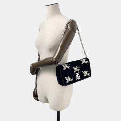 Pre Owned Burberry Lola Bag TB Logo Crystal Bag Black Velvet Rhinestone